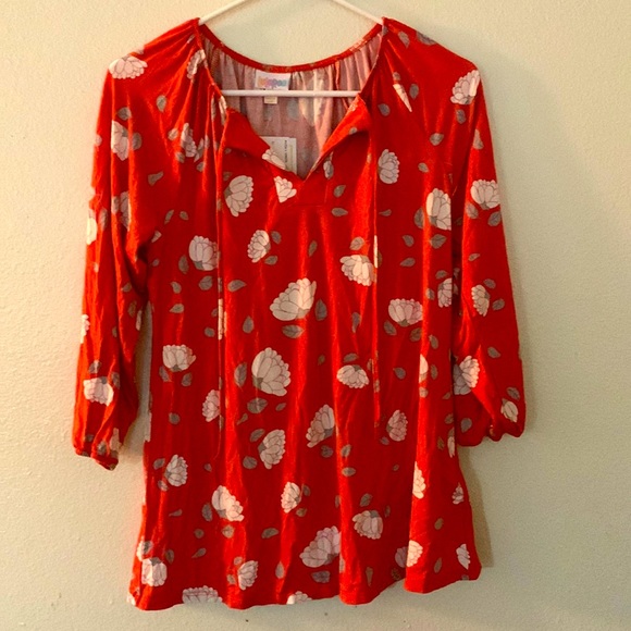 XXS Coral & White LuLaRoe Debra Peasant Top - NWT - Picture 1 of 7